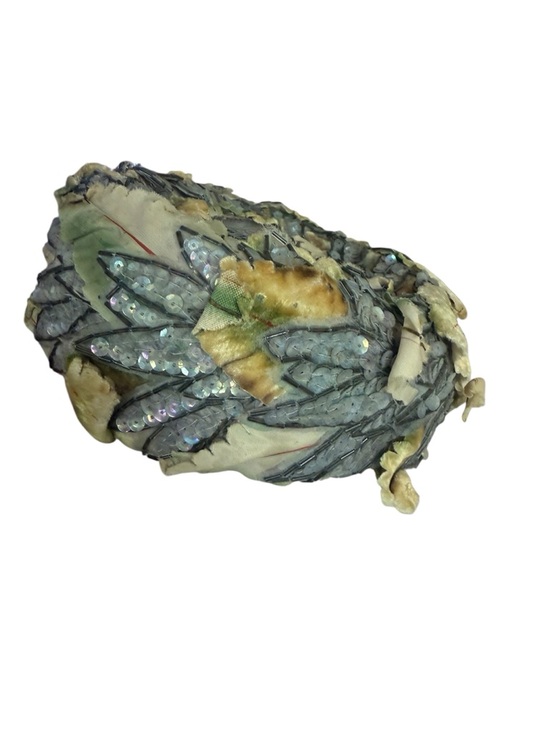 Vtg 1930s Juliet Cap Sequin Beaded Leaf Applique Evening Hat Flapper Couture main image 5